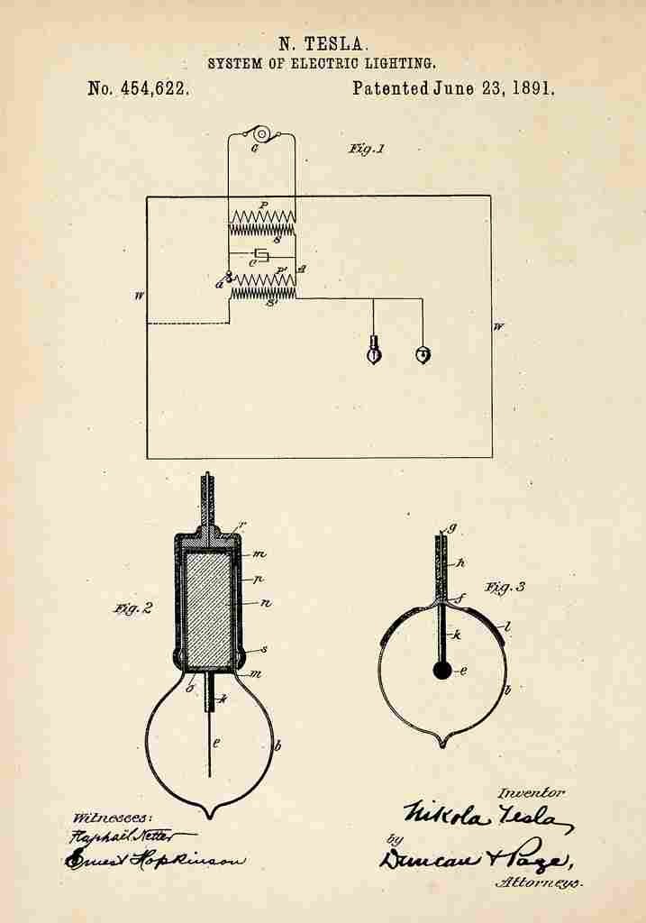 Patent Blueprint Tesla sSystemofElectricLighting A4 Photo Print