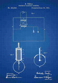 Patent Blueprint Tesla sSystemofElectricLighting blue A4 Photo Print