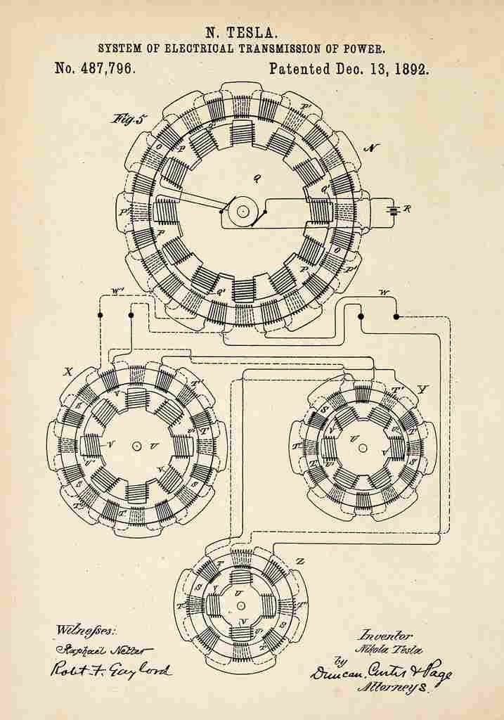 Patent Blueprint Tesla sSystemofElectricalTransmissionofPower A4 Photo Print