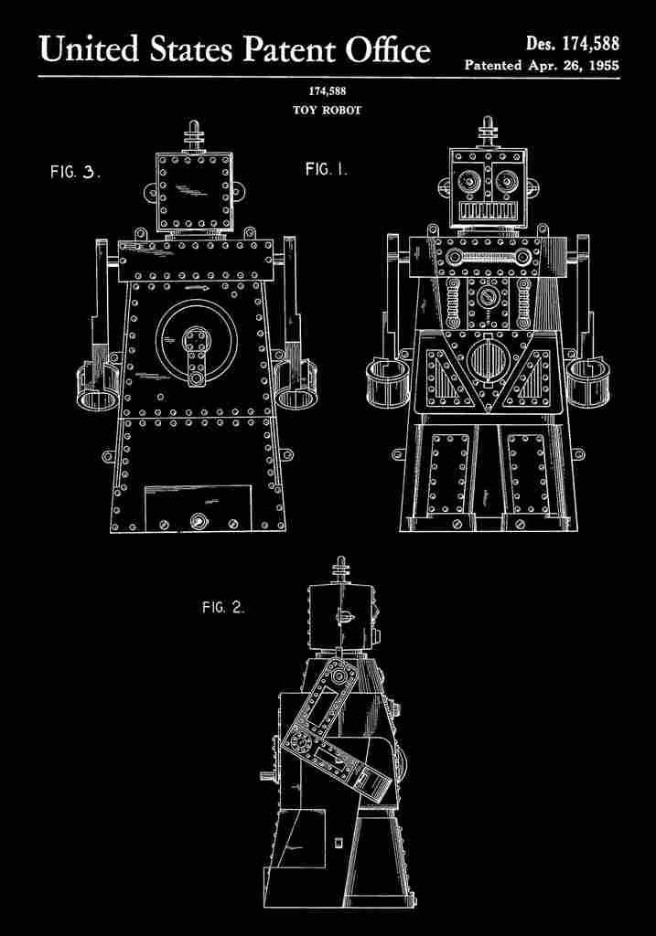 Patent Blueprint ToyRobot black A4 Photo Print