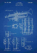 Patent Blueprint Trumpet blue A4 Photo Print