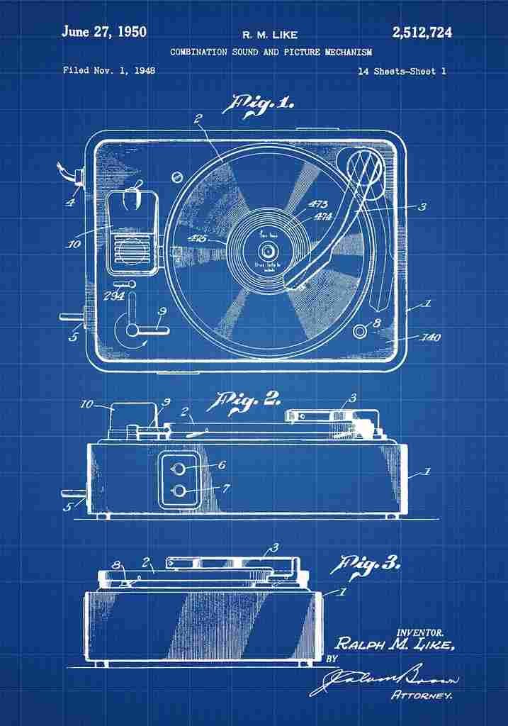Patent Blueprint Turntable blue A4 Photo Print