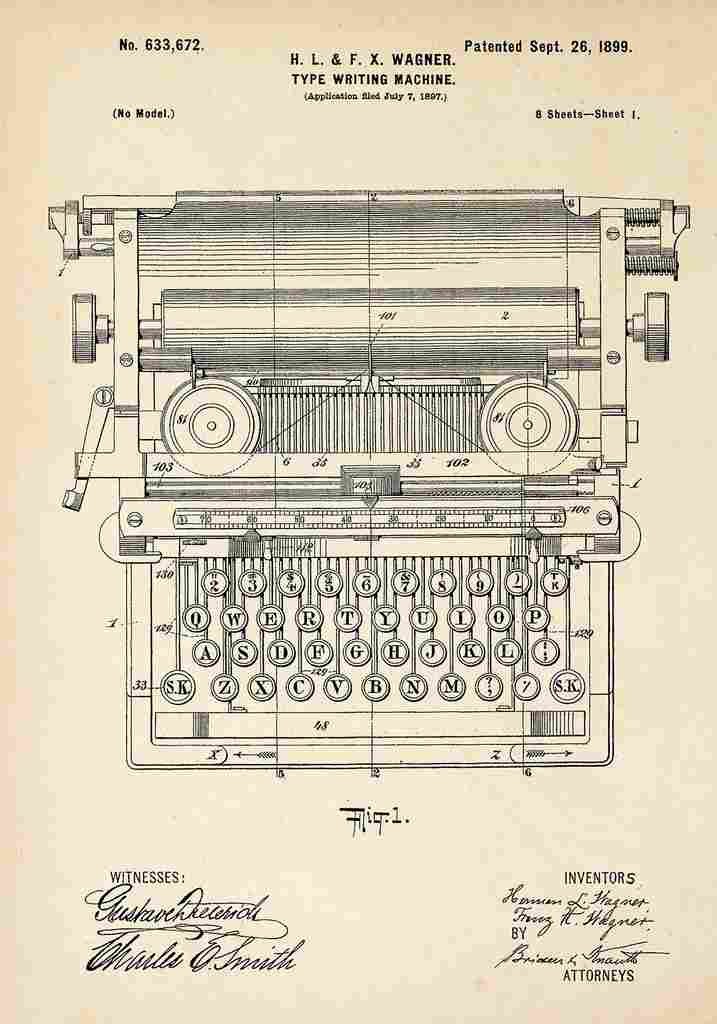 Patent Blueprint TypeWritingMachine A4 Photo Print