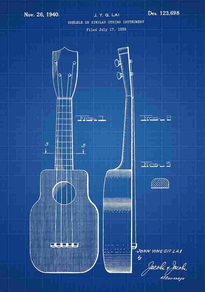 Patent Blueprint Ukulele blue A4 Photo Print