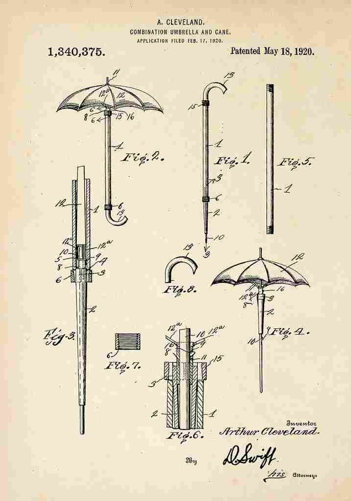 Patent Blueprint Umbrella A4 Photo Print