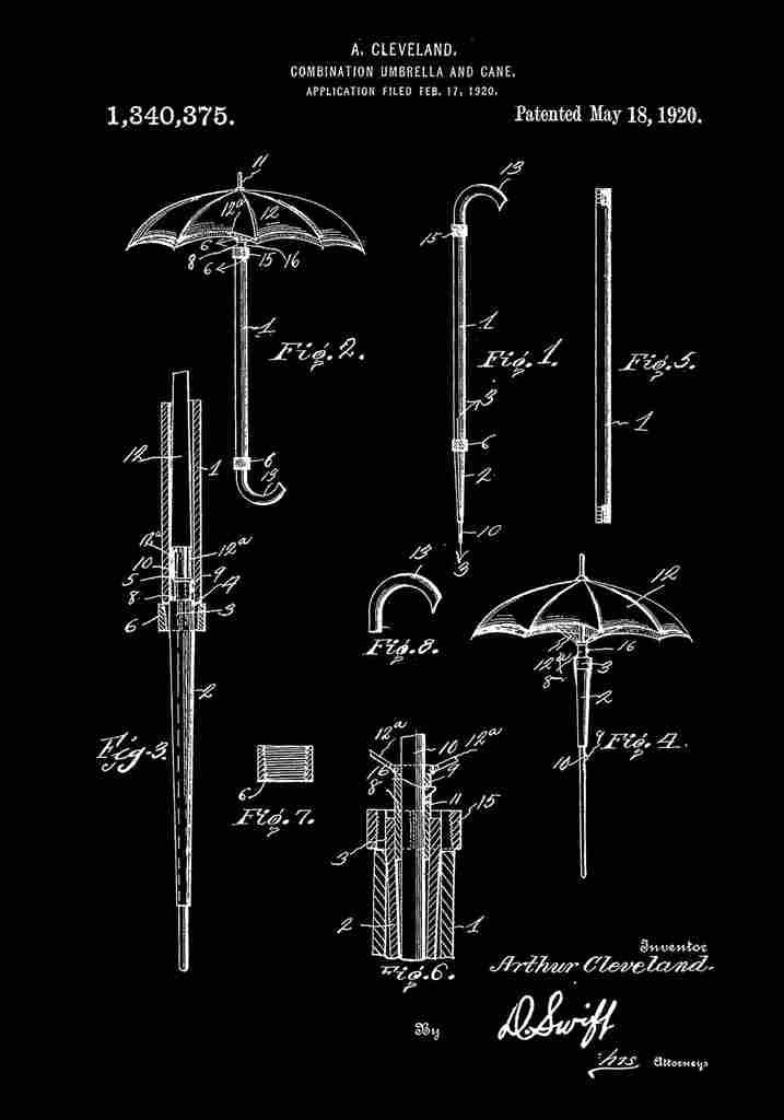 Patent Blueprint Umbrella black A4 Photo Print
