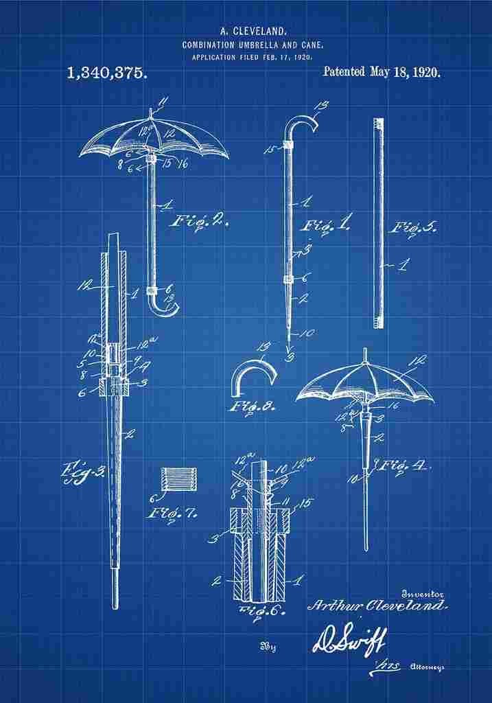Patent Blueprint Umbrella blue A4 Photo Print
