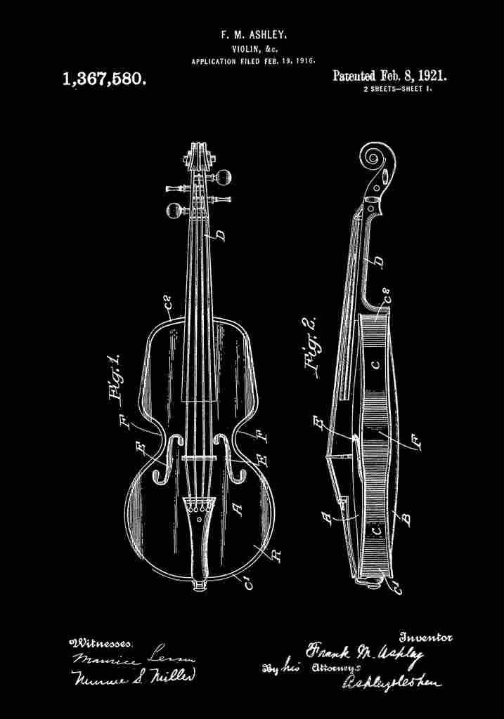 Patent Blueprint Violin black A4 Photo Print