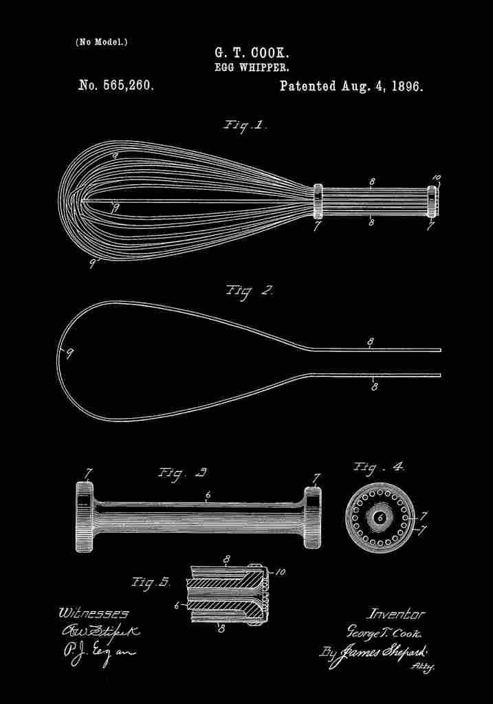 Patent Blueprint Whisk black A4 Photo Print