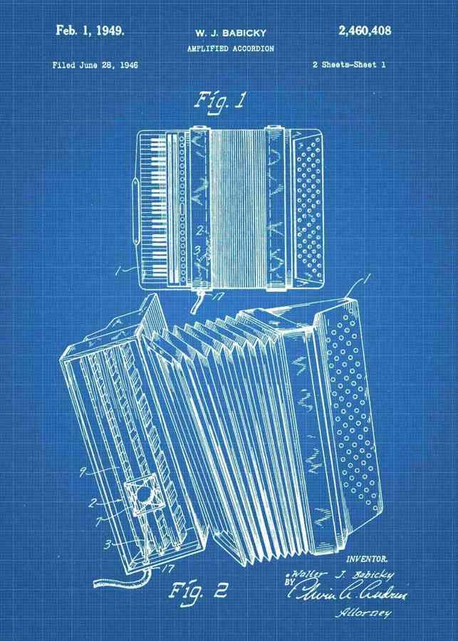 Patent Blueprint accordion 3 A4 Photo Print