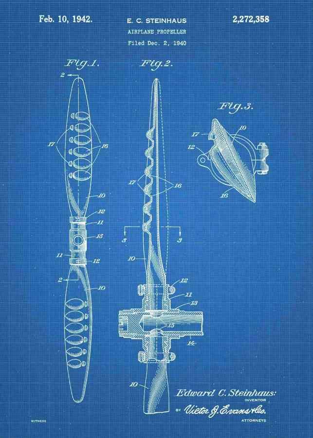 Patent Blueprint airplane propellor 3 A4 Photo Print