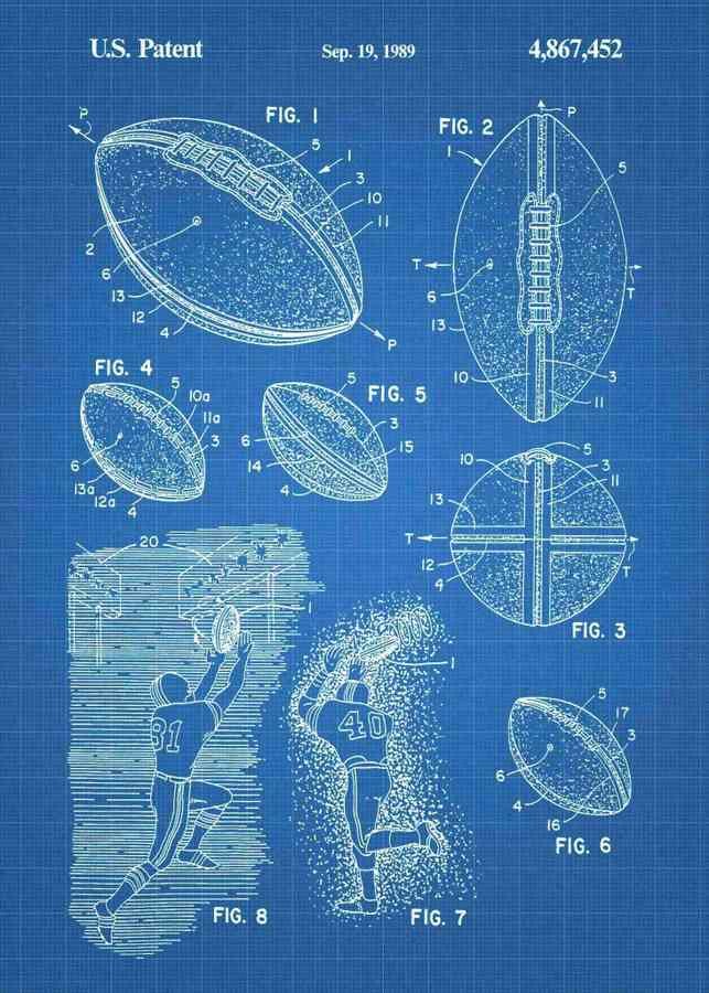 Patent Blueprint american football 3 A4 Photo Print