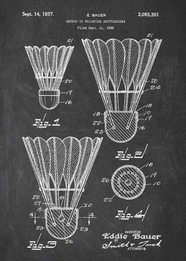Patent Blueprint badminton shuttlecock A4 Photo Print
