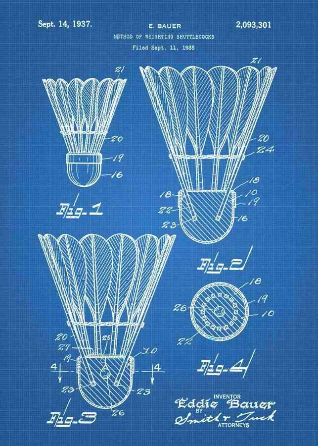 Patent Blueprint badminton shuttlecock 3 A4 Photo Print