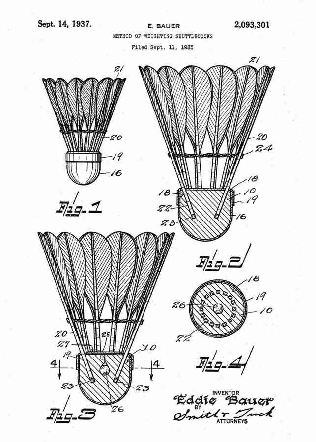 Patent Blueprint badminton shuttlecock 4 A4 Photo Print