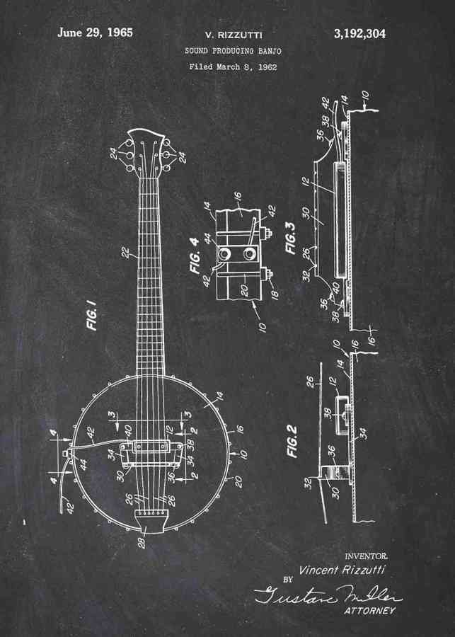 Patent Blueprint banjo A4 Photo Print