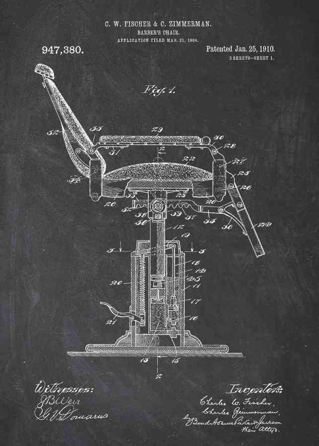 Patent Blueprint barbers chair A4 Photo Print