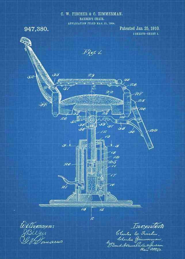 Patent Blueprint barbers chair 3 A4 Photo Print