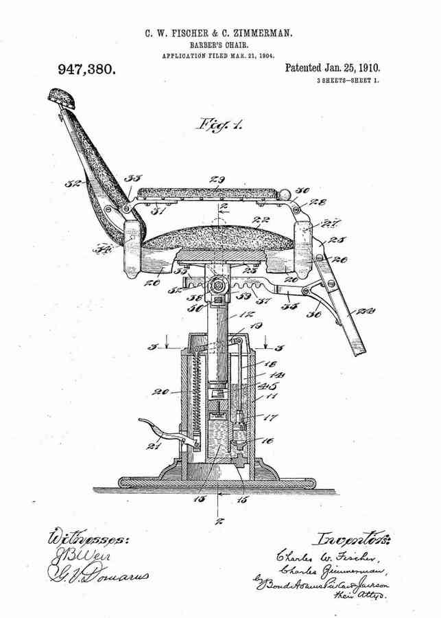 Patent Blueprint barbers chair 4 A4 Photo Print