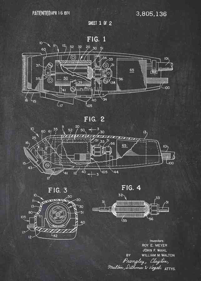 Patent Blueprint barbers hair clippers A4 Photo Print