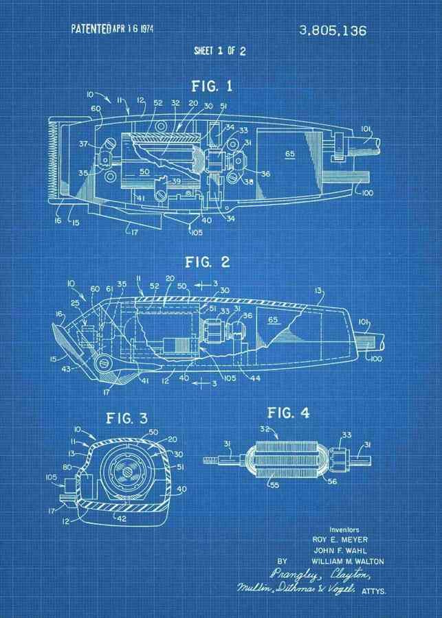 Patent Blueprint barbers hair clippers 3 A4 Photo Print