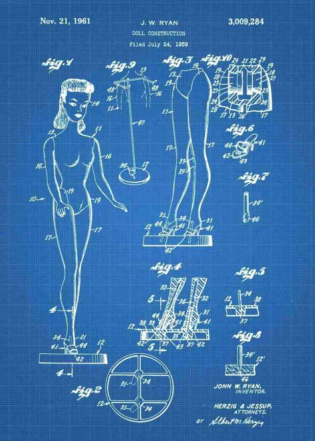 Patent Blueprint barbie doll 3 A4 Photo Print