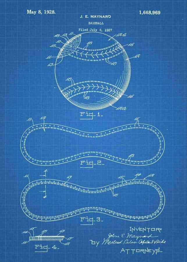Patent Blueprint baseball 3 A4 Photo Print