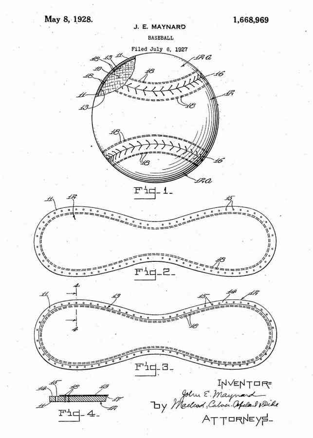 Patent Blueprint baseball 4 A4 Photo Print
