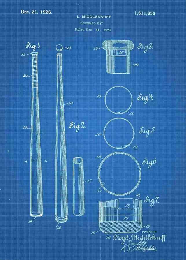 Patent Blueprint baseball bat 3 A4 Photo Print
