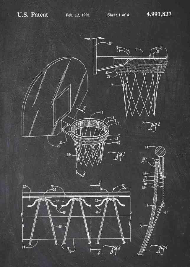 Patent Blueprint basketball hoop A4 Photo Print
