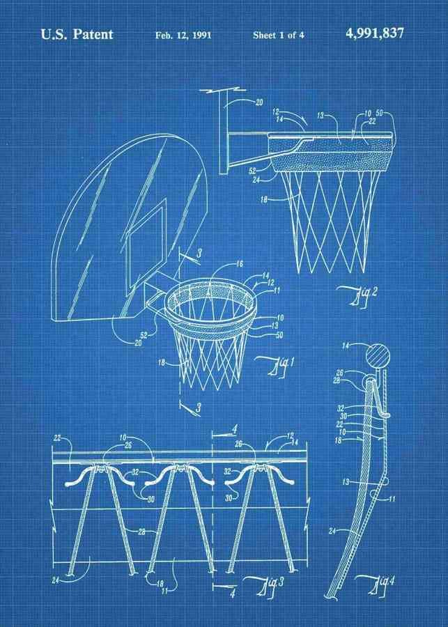 Patent Blueprint basketball hoop 3 A4 Photo Print