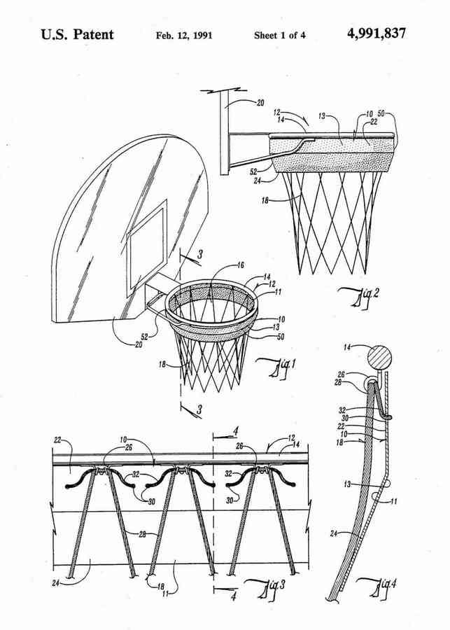 Patent Blueprint basketball hoop 4 A4 Photo Print