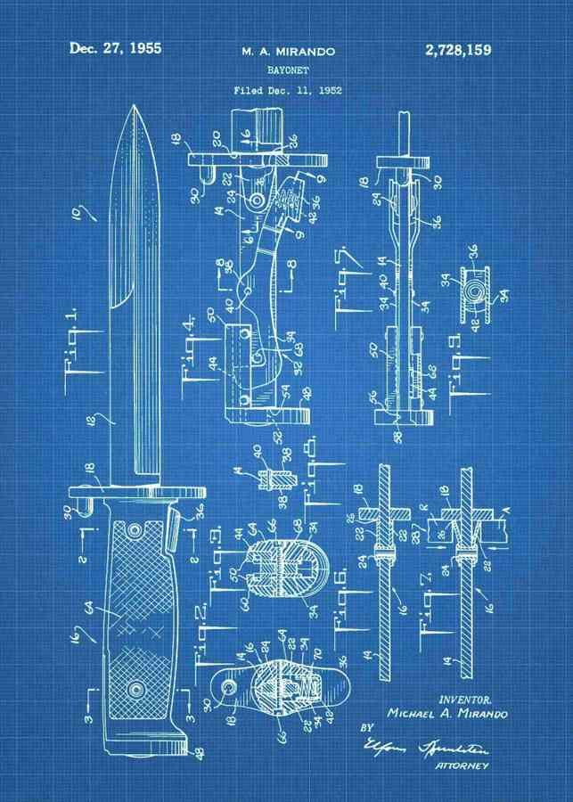 Patent Blueprint bayonet A4 Photo Print
