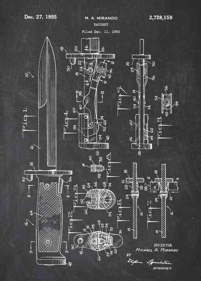 Patent Blueprint bayonet 3 A4 Photo Print
