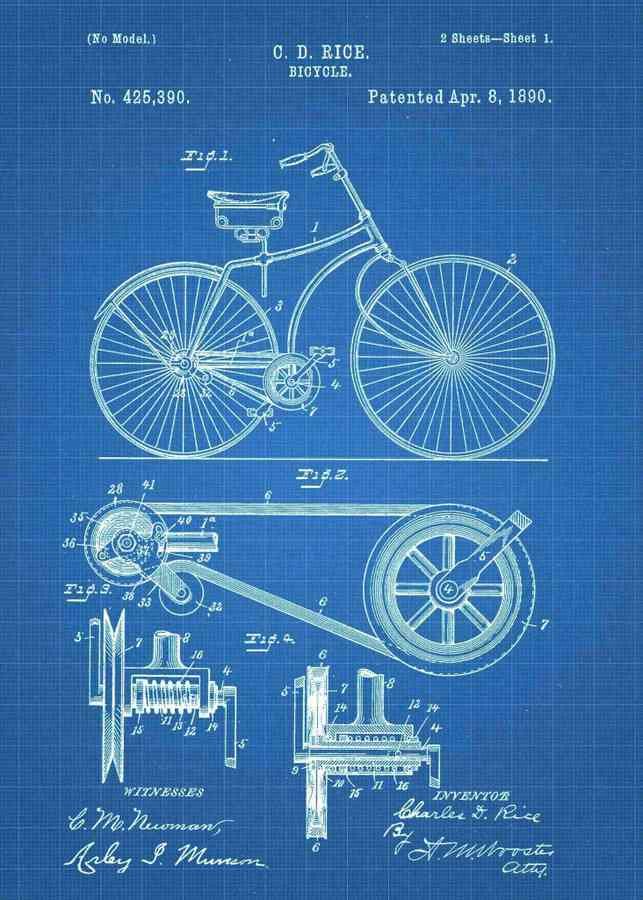 Patent Blueprint bicycle 3 A4 Photo Print