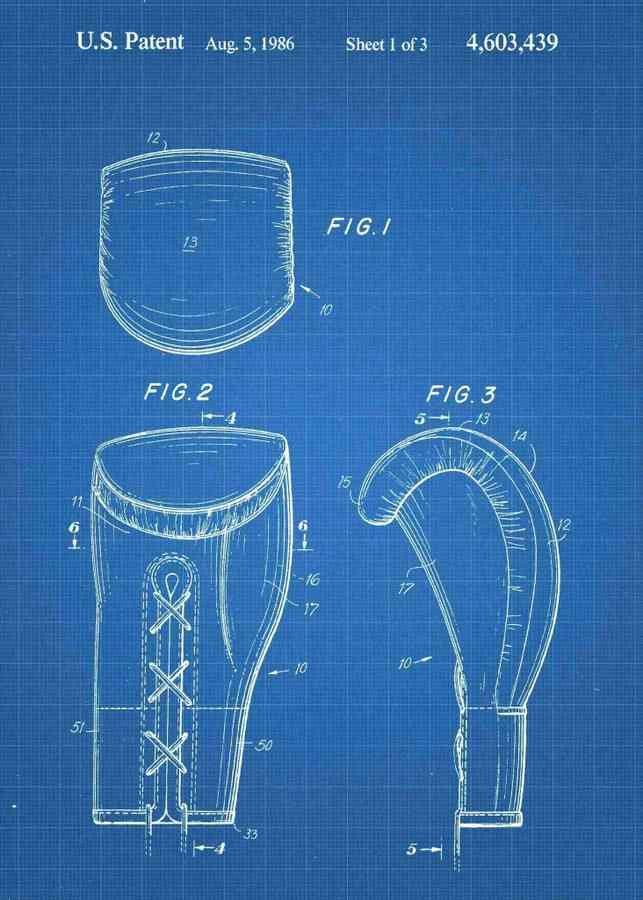 Patent Blueprint boxing gloves 3 A4 Photo Print