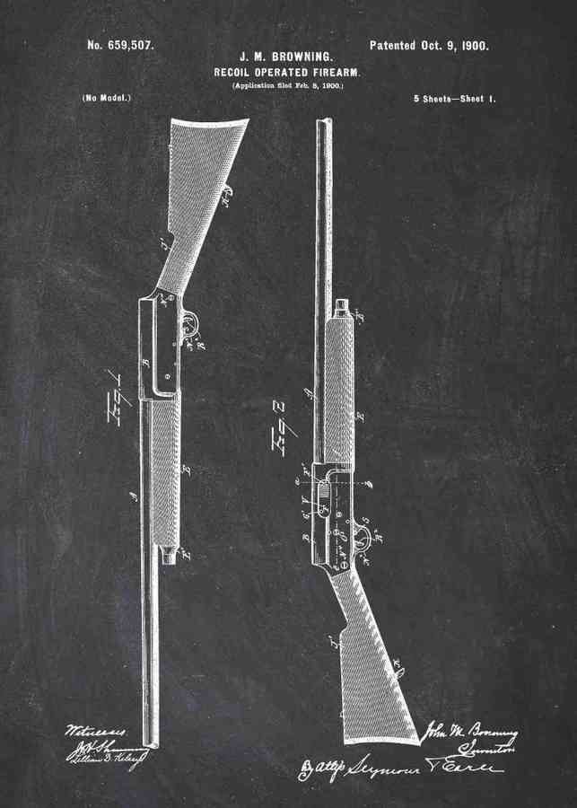 Patent Blueprint browning semi auto shotgun A4 Photo Print