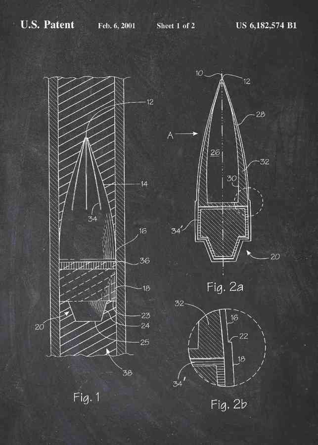 Patent Blueprint bullet A4 Photo Print