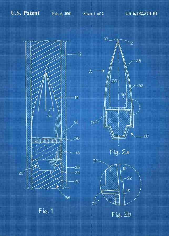 Patent Blueprint bullet 3 A4 Photo Print