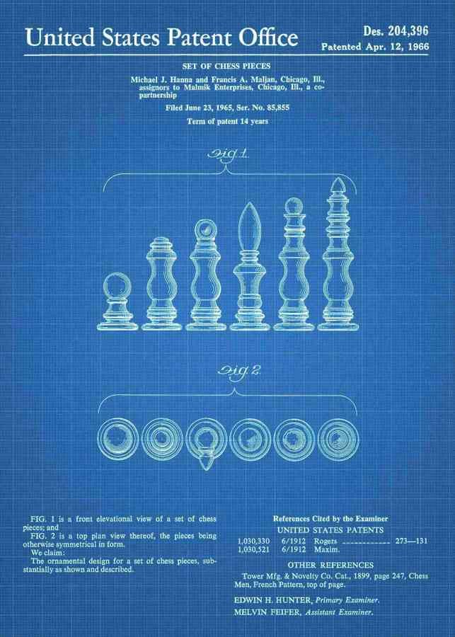 Patent Blueprint chess pieces 3 A4 Photo Print