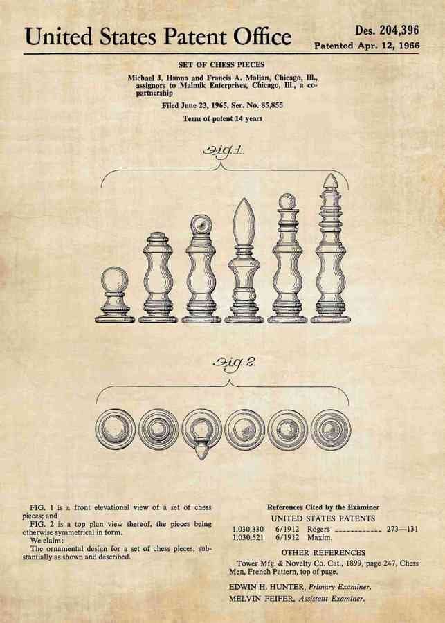 Patent Blueprint chess pieces A4 Photo Print