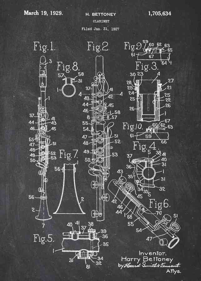 Patent Blueprint clarinet A4 Photo Print
