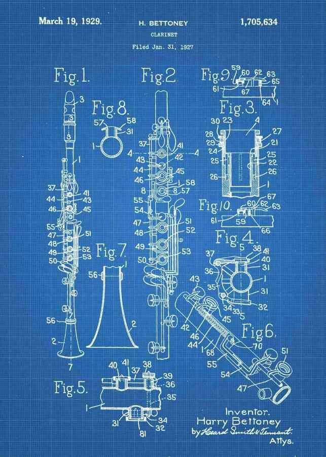 Patent Blueprint clarinet 3 A4 Photo Print