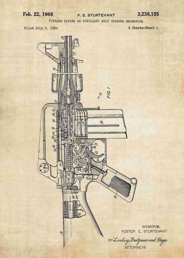 Patent Blueprint colt ar 15 semi automatic rifle A4 Photo Print
