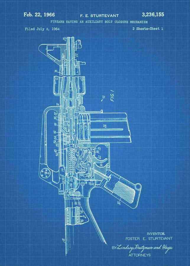 Patent Blueprint colt ar 15 semi automatic rifle 3 A4 Photo Print