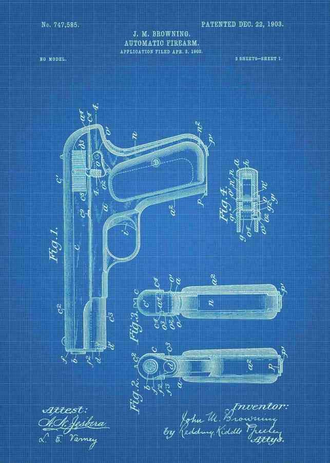 Patent Blueprint colt model 1903 3 A4 Photo Print