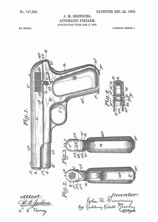 Patent Blueprint colt model 1903 4 A4 Photo Print