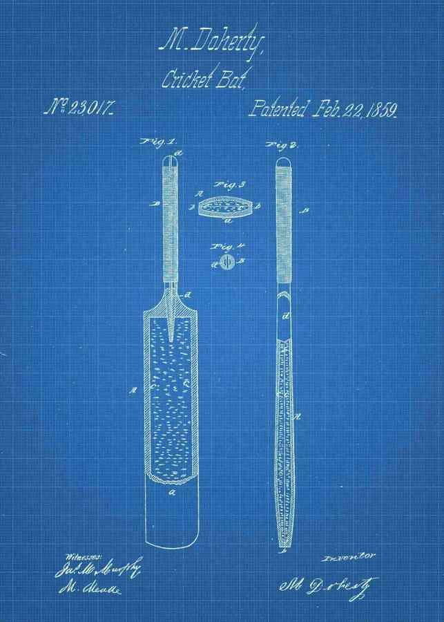Patent Blueprint cricket bat 3 A4 Photo Print
