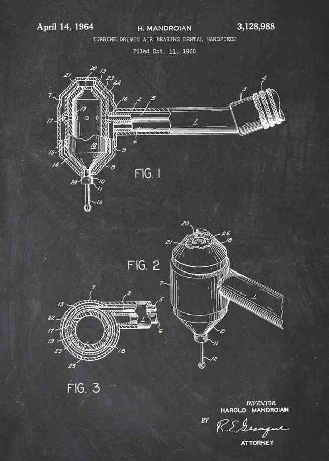 Patent Blueprint dentist drill A4 Photo Print