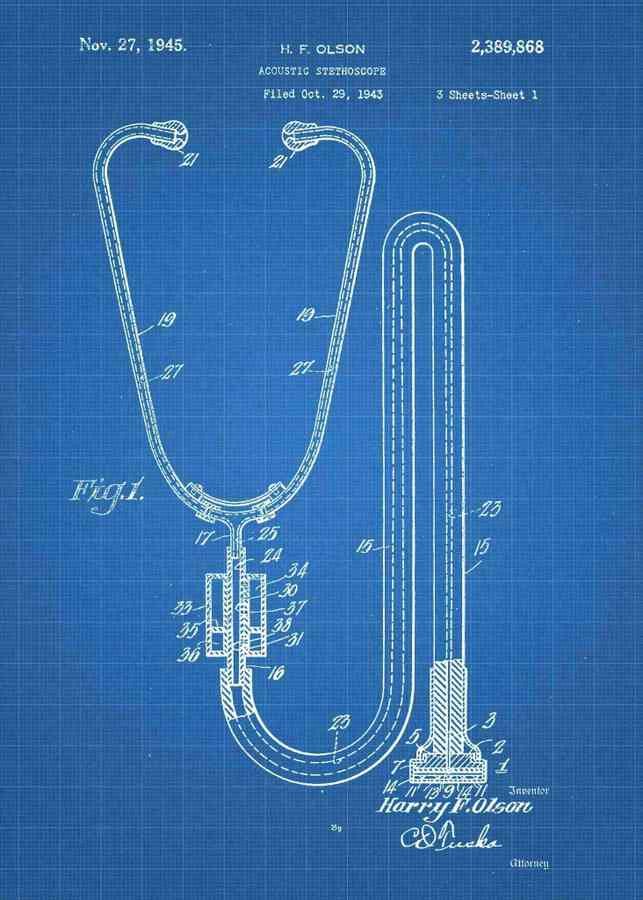 Patent Blueprint doctors stethoscope 3 A4 Photo Print